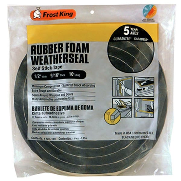 Thermwell Products R930H Black Foam WeatherStrip Tape 0.5 x 0.56 in. 173677 - main