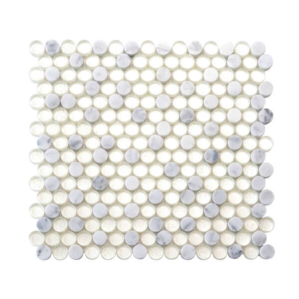 Apollo Tile 12x12 Glass, Bianco Carrara Marble Glossy Floor and Wall Mosaic Tile 4.83 sqft/case, 5PK APLMOK88020 - main