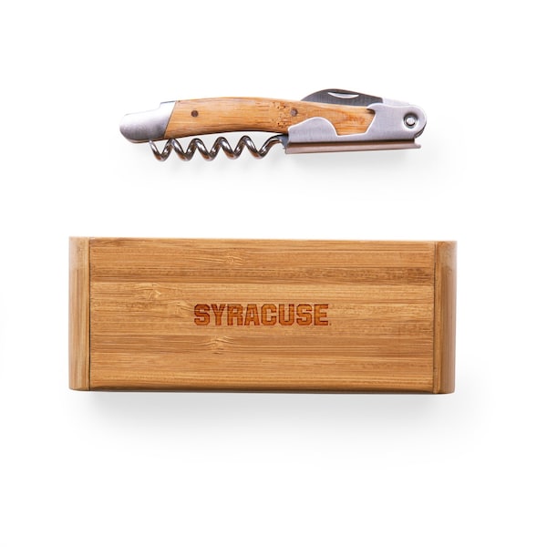 Picnic Time Family Of Brands NCAA Syracuse Orange Elan Deluxe Corkscrew In Bamboo Box 868-00-505-543-0 - main