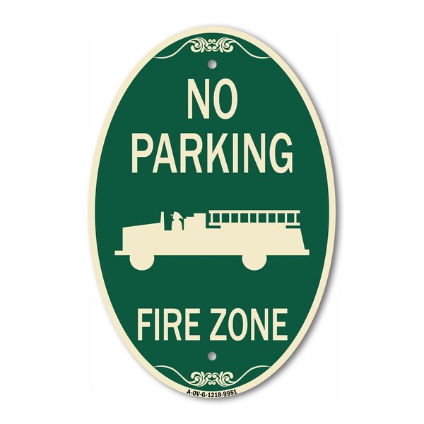 Signmission No Parking Fire Zone With Fire Truck Graphic, 12 In X 18 In Architectural Oval, Heavy Gauge Aluminum A-OV-G-1218-9951 - main
