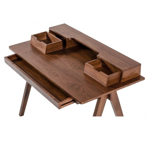 Homeroots 48" Walnut Manufactured Wood Rectangular Writing Desk With Two Drawers 482427 - main