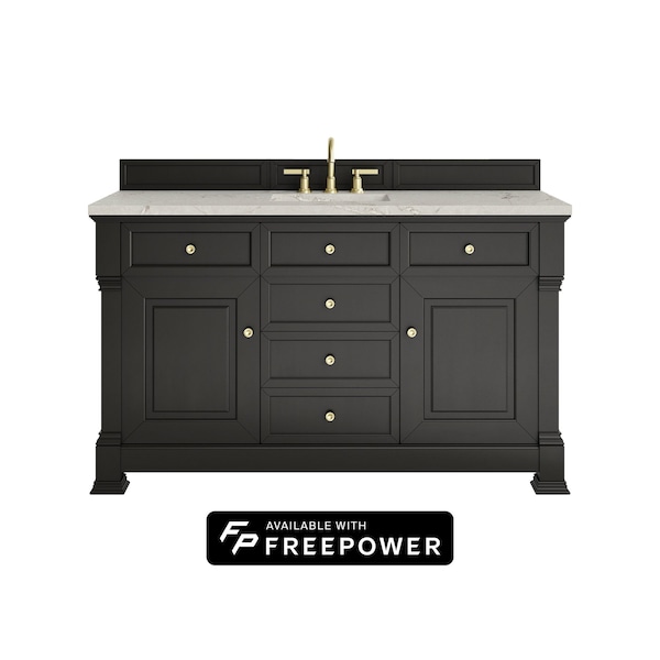 James Martin Vanities Brookfield 60 in. Single Vanity, Black Onyx w/ 3 CM Victorian Silver Silestone Top 547-V60S-BKO-FVSL - main