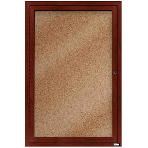 Aarco Enclosed Natural Pebble Grain Cork Bulletin Board w/ Cherry Wood Look Finish Al Frame, 36''Hx24''W DCCW3624R - main