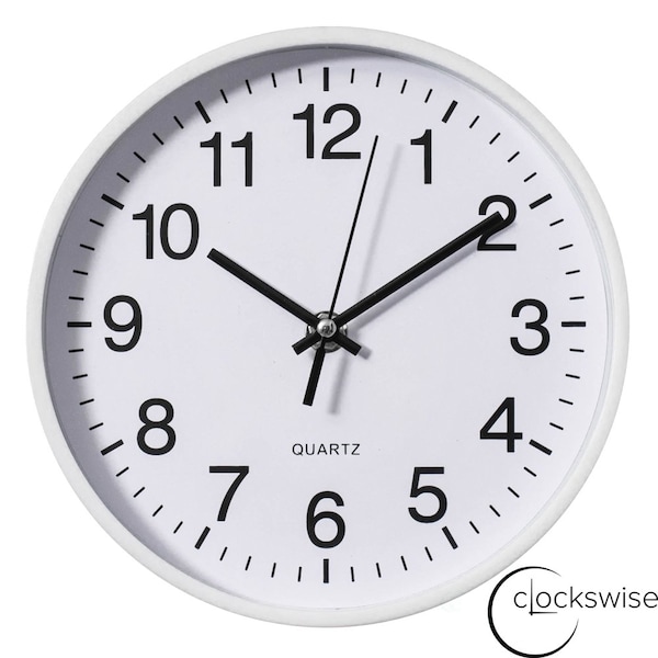 Clockswise White 8-In Analog Clock - Silent, Non-Ticking for Wall