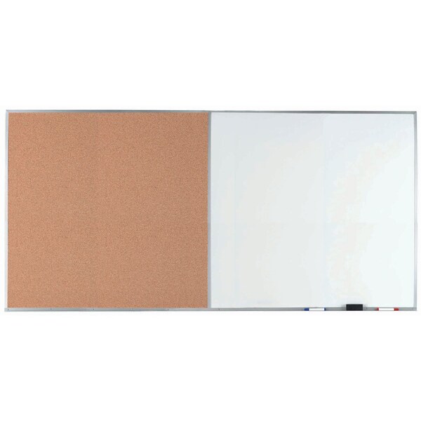 Aarco Al Frame Combination Board Bulletin Board Next to a Melamine Marker Board, 48''Hx96''W WDCO4896 - main