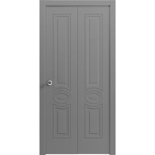 Vdomdoors Sliding Closet Bi-fold Doors 84 x 96 inches, Mela 7001 Painted Grey, Sturdy Tracks Moldings Trims H MELA7001BF-SIF-84 x 96 (2* 42x96) - main
