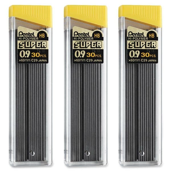 Pentel SUPER HI-POLYMER LEAD REFILLS, 0.9 MM, HB, BLACK, 3PK C29BPHB3 - main