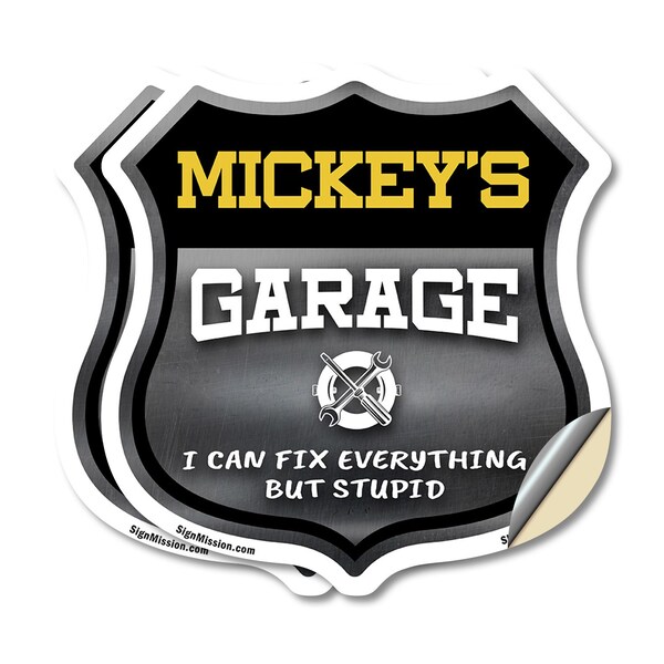 Signmission Mickey's Garage I Can Fix Everything But Stupid, 6 inch X 6 inch, Vinyl Decal, 2PK SHI-D-2PACK-6-490-MICKEY - main
