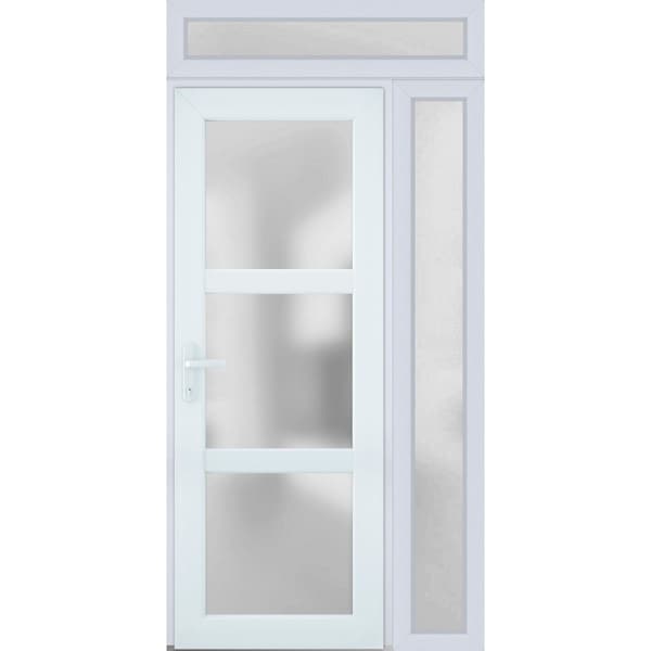 Vdomdoors Front Exterior Prehung FiberGlass Door Frosted Glass / Manux 8552 White Silk / Office Commercial an MANUX8552EXD-WS-W36 x H80-LH - main