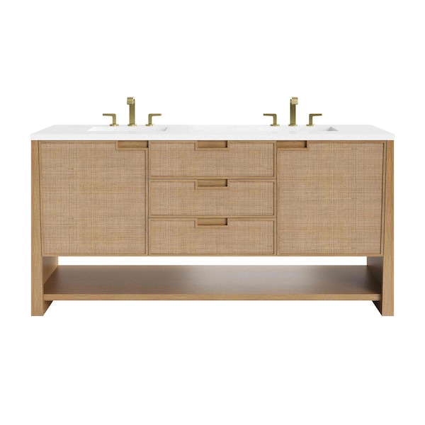 James Martin Vanities Solene 72 in. Double Vanity, Seaside Oak, w/ 3 CM White Zeus Quartz Top D225-V72-SSO-3WZ - main