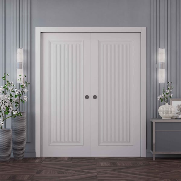 Sartodoors Sliding Double Pocket Doors 56x96 inches White Solid Core Modern Interior ROYAL9888DP-EMAL-5696 - main