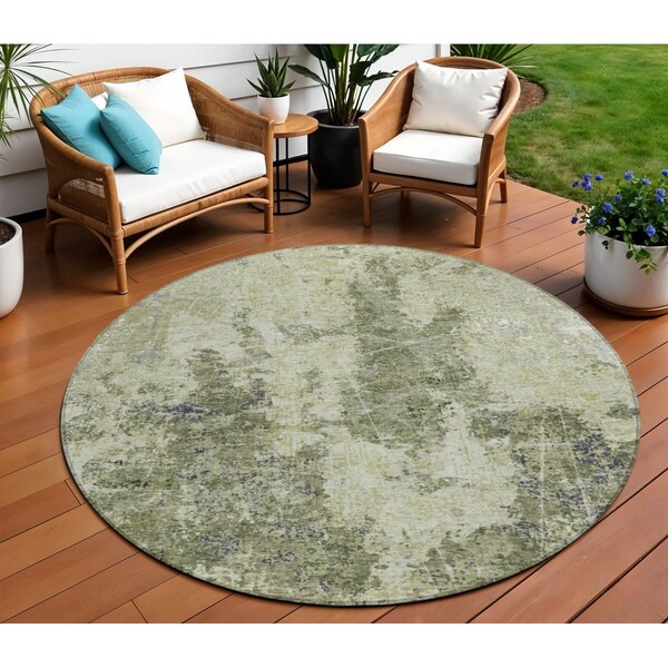 Homeroots 8' Artichoke Green And Fern Green Round Abstract Washable Indoor Outdoor Area Rug 609848 - main