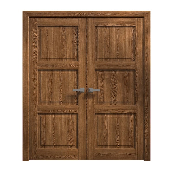 Sartodoors Interior Solid French Double Doors 56 x 80 inches, Ego 5010 Cognac Oak Veneer, Wood Interior Solid EGO5010DD-DKO-56 - main