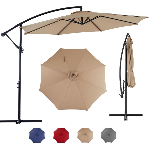 Simple Deluxe 9.8ft Offset Umbrella Cantilever Patio Hanging Umbrella Outdoor Market Umbrella with Crank and Cros 3A88LGBRLAOFFSET10TANV2 - main