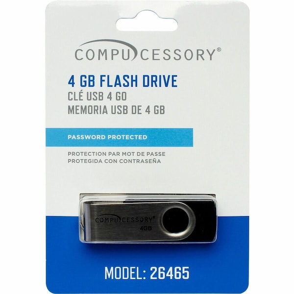 Compucessory 26465 Password Protected USB 2.0 Flash Drive, 4 GB, Black 26465 - main