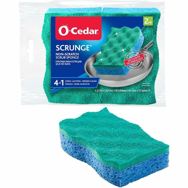 O-Cedar Medium-Duty Scrubber Sponge, 4-1/4 in L, 2.63 in W, Blue/Green 169431 - main