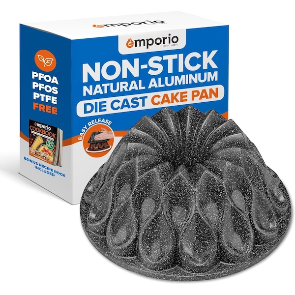 Emporio Kitchen Baking Pan Two-Layered Nonstick Gray Marble Coating Al. Fluted Cake Pans Oven Safe Up To 450 DegF EMPKBTP146 - main