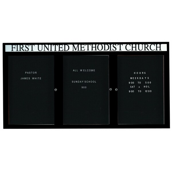 Aarco Illuminated Outdoor Enclosed Directory w/ Al Frame Header, Powder Coated Black, 48''Hx96''W OADC4896-3HIBK - main