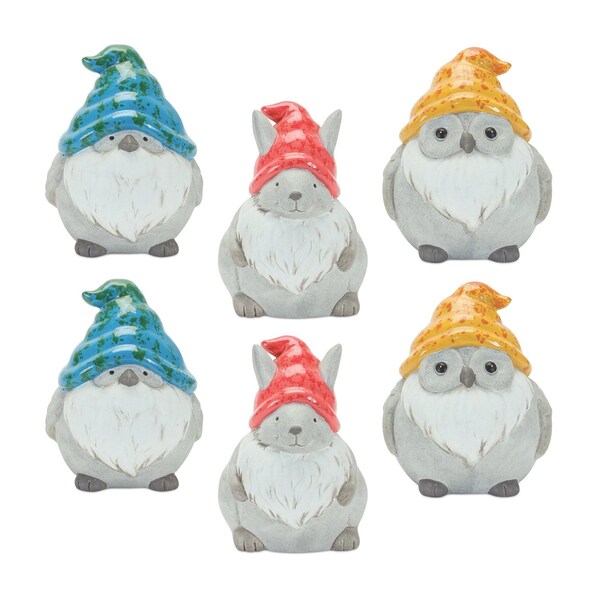 Homeroots Set of Six Gray Terracotta Wildlife Gnomes, 6PK 518127 - main