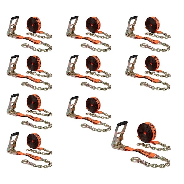 Mytee Products 2inx30ft Orange Ratchet Strap w/ Chain Anchor 4000 # WLL Hi Abrasion Tie Down, 10PK RS230ACx10 - main