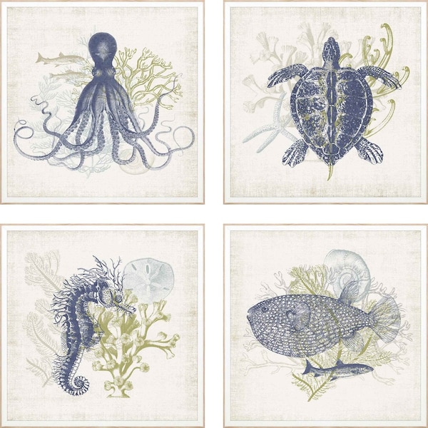Homeroots Set Of Four Coastal Sea Creatures White Framed Print Wall Art, 4PK 527015 - main