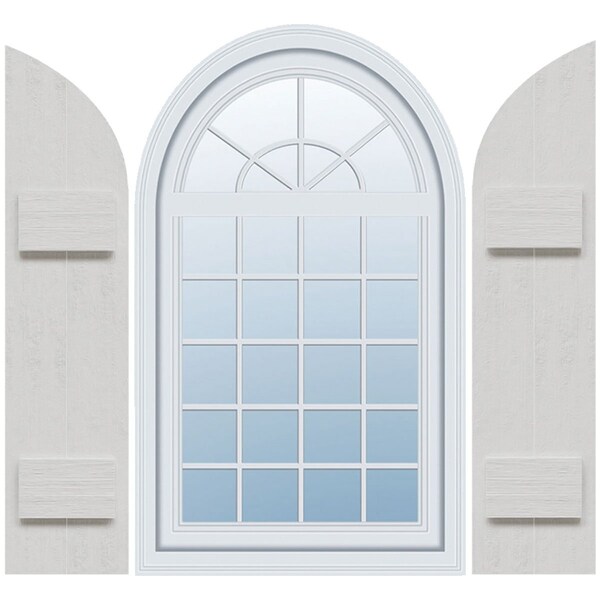 Ekena Millwork Rustic 2 Board Joined Board-n-Batten Faux Wood Shutters w/Quarter Round Arch Top, 10 3/4W x 36H, PR FBJ06Q11X036RUF - main