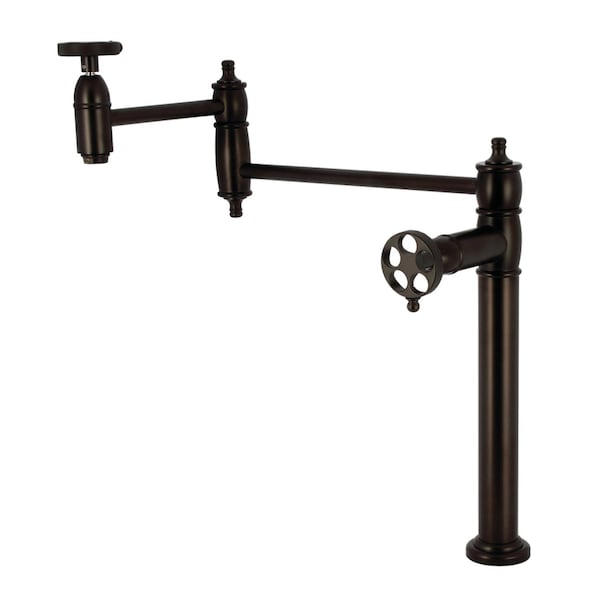 Kingston Brass Deck Mount Pot Filler Faucet with Knurled Handle, Oil Rubbed Bronze KS3705RKZ - main