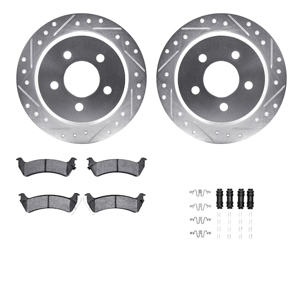 Dynamic Friction Co DFC Brake Rotor - Drilled & Slotted - Silver- Heavy Duty Brake Pad includes Hardware 7412-42031 - main