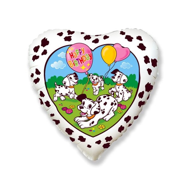 Loonballoon Birthday Childeren Balloons, 18 inch HAPPY BIRTHDAY DALMATIANS - WHITE 2 pcs LOON-LAB-LAB162-FM - main