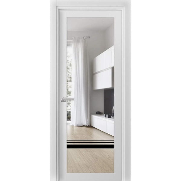 Sartodoors Solid French Door Clear Glass, Lucia 2666 White Silk and Aluminum Strips, Single Regular Panel Fra LUCIA2666ID-WS-30 x 96 - main