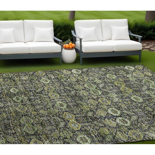 Homeroots 10' X 14' Blue and Green Floral Washable Non Skid Indoor Outdoor Area Rug 564337 - main