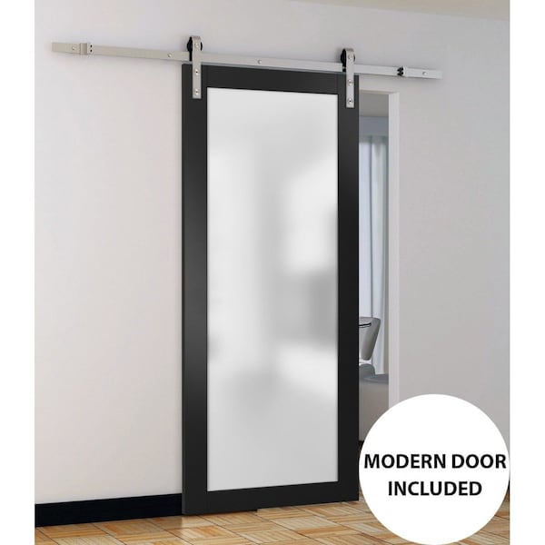 Sartodoors Sturdy Barn Door Planum 2102 Black Solid Core Modern Interior PLANUM2102BD-S-BLK-18 - main