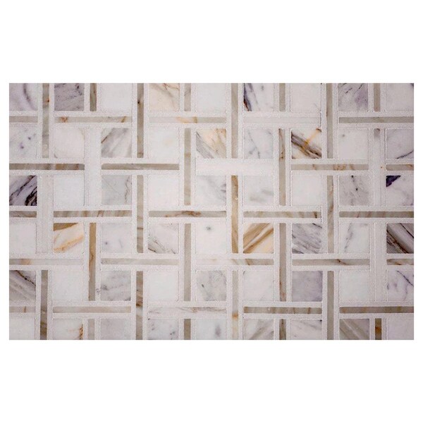 Apollo Tile Serena 12x12 White Gray Calacatta Gold, Thassos Mosaic Basketweave Wall and Floor Tile, 5PK APLTSC88S13A - main