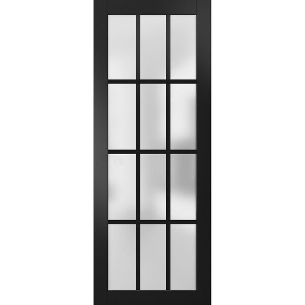 Sartodoors Slab Barn Door Panel Frosted Glass 12 Lites, Felicia 3312 Matte Black, Sturdy Finished Doors, Poc FELICIA3312S-BLK-1896 - main