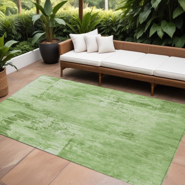 Homeroots 10' X 14' Green And Ivory Abstract Washable Indoor Outdoor Area Rug 602706 - main