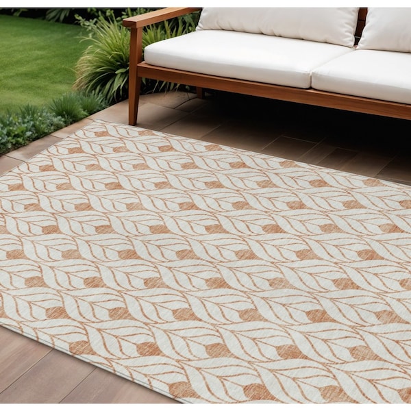 Homeroots 10' X 14' Salmon And Beige Geometric Washable Indoor Outdoor Area Rug 595768 - main