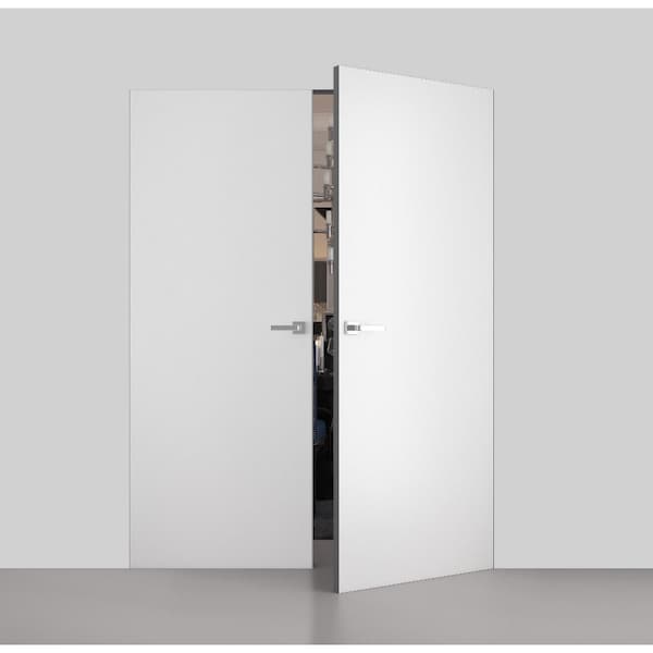 Sartodoors Modern Solid Double Hidden Door with Handle, Planum 0010 Primed with Silver Hidden Frame 56" x 80" PLANUM0010DHF-PR-56 x 80-RH-O - main
