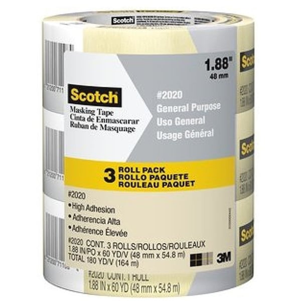 Scotch 2020-48ECP Masking Tape, 60 yd L, 1.89 in W, Crepe Paper Backing, Tan 2020-48EP3 - main
