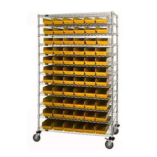 Global Industrial Chrome Wire Shelving with 110 4"H Plastic Shelf Bins Yellow, 24x72x74 269057YL - main