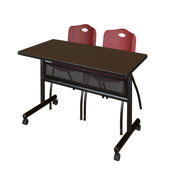 Regency Kobe Flip-Top Privacy Nesting Table W/ 2 M Stack Chairs, 48 in W, 24 in L, Neo Walnut MKFTM4824NW47BY - main