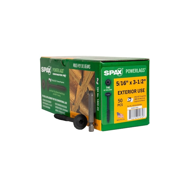 Spax 5/16 in x 3-1/2 in Exterior Structural Wood Lag Screws Powerlags Washer Head T-Star, 50PK 4581820800905 - main