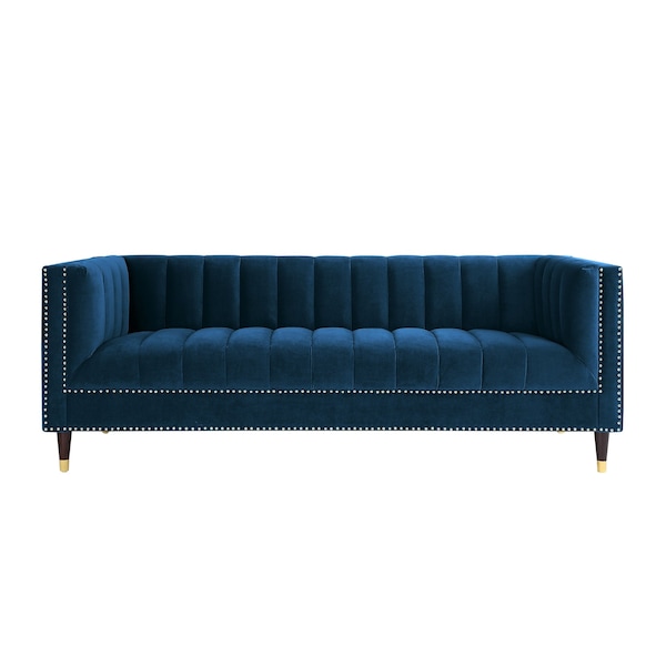 Homeroots 85" Navy Blue Velvet Wood Sofa 543933 - main