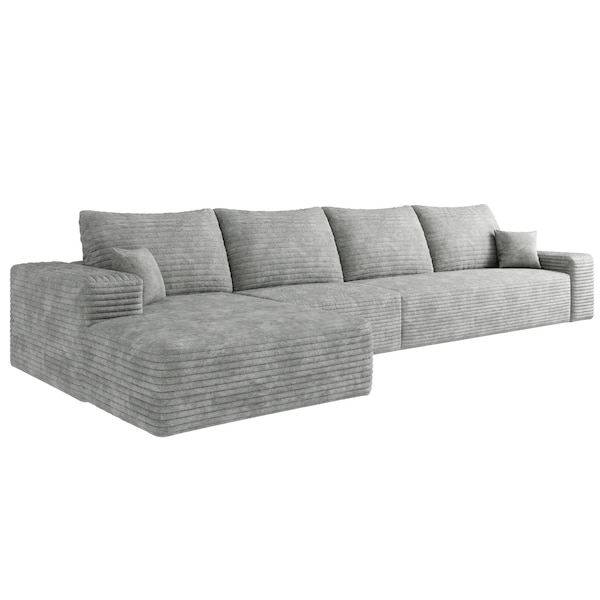 Homeroots 135" Gray Corduroy Modular Compression Foam Sofa With Toss Pillows 712969 - main