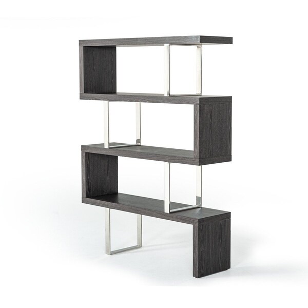 Homeroots 67" Grey Elm and Chrome Four Tier Zig Zag Bookcase 482699 - main