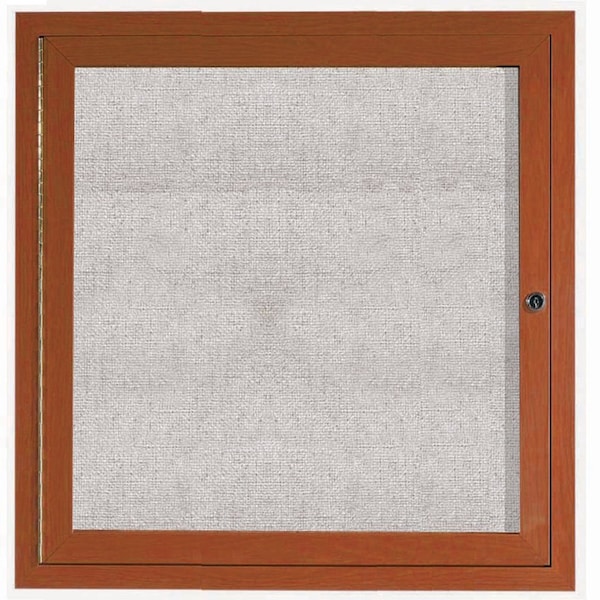 Aarco Outdoor Enclosed Bulletin Board w/ Al Wood Look Finish, Oak Wood Look, Burlap Weave Vinyl, 36''Hx36''W ODCCO3636R - main