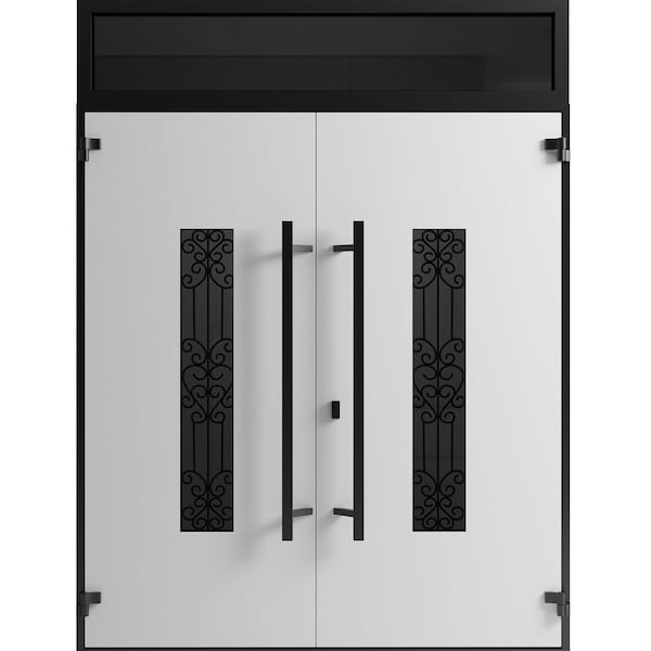 Vdomdoors Front Exterior Prehung Aluminum Double Doors Ronex1205 Bronze Oak Top Transom Mirrored Clear Glass RONEX1205DEXD-OAK-W72xH96+12-RH-O - main