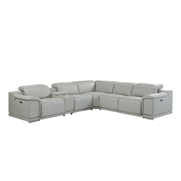 Homeroots Light Gray Italian Leather Power Reclining U Shaped Six Piece Corner Sectional With Console 476589 - main