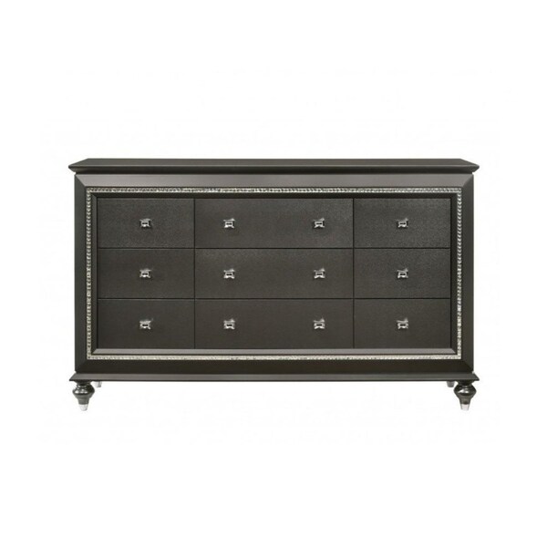 Homeroots 66" Gray Solid and Manufactured Wood Nine Drawer Triple Dresser 490478 - main