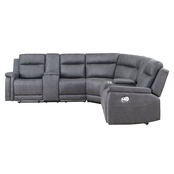 Homeroots Gray Faux Leather Reclining Curved Corner Sectional With Console 564419 - main