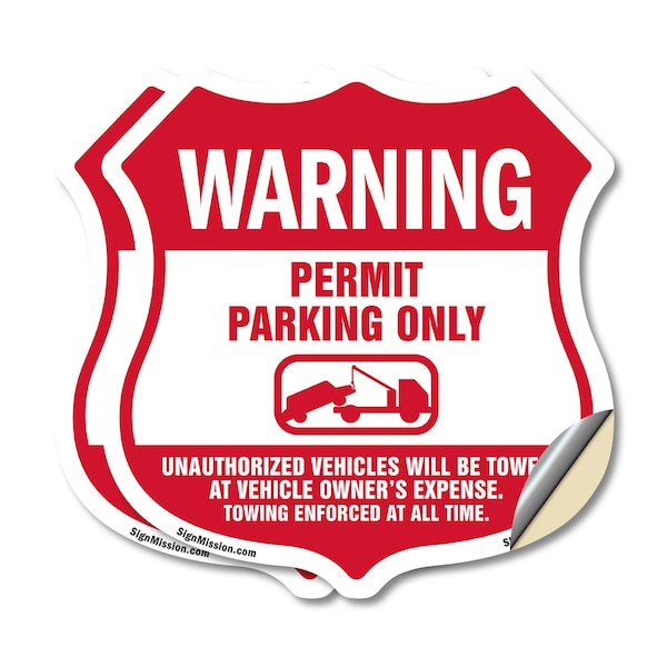Signmission No Parking Without Permit Shield Sign Wa, 6 inch X 6 inch, Vinyl Decal, 2PK SHI-D-2PACK-6-398 - main